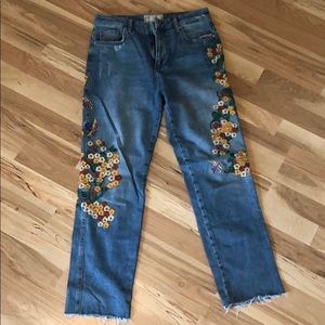 Free People Straight Leg Flower Jeans